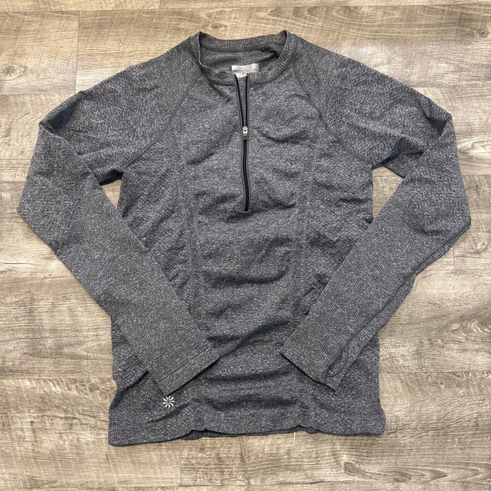 Athleta Activewear 1/4 Zip Pullover Heathered Gray Womens Sz. M Thumbholes